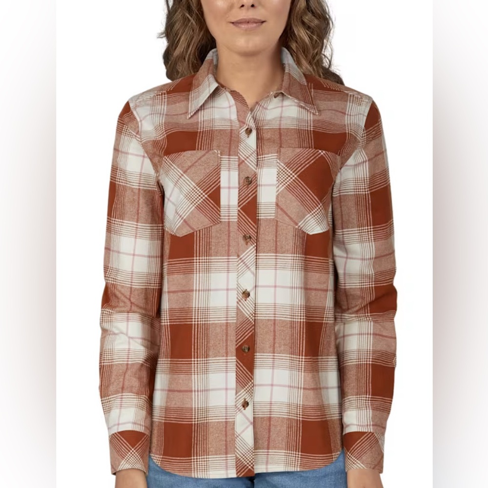 NEW Natural Reflections Cane Creek Flannel Long-Sleeve Shirt Mocha Bisque Plaid